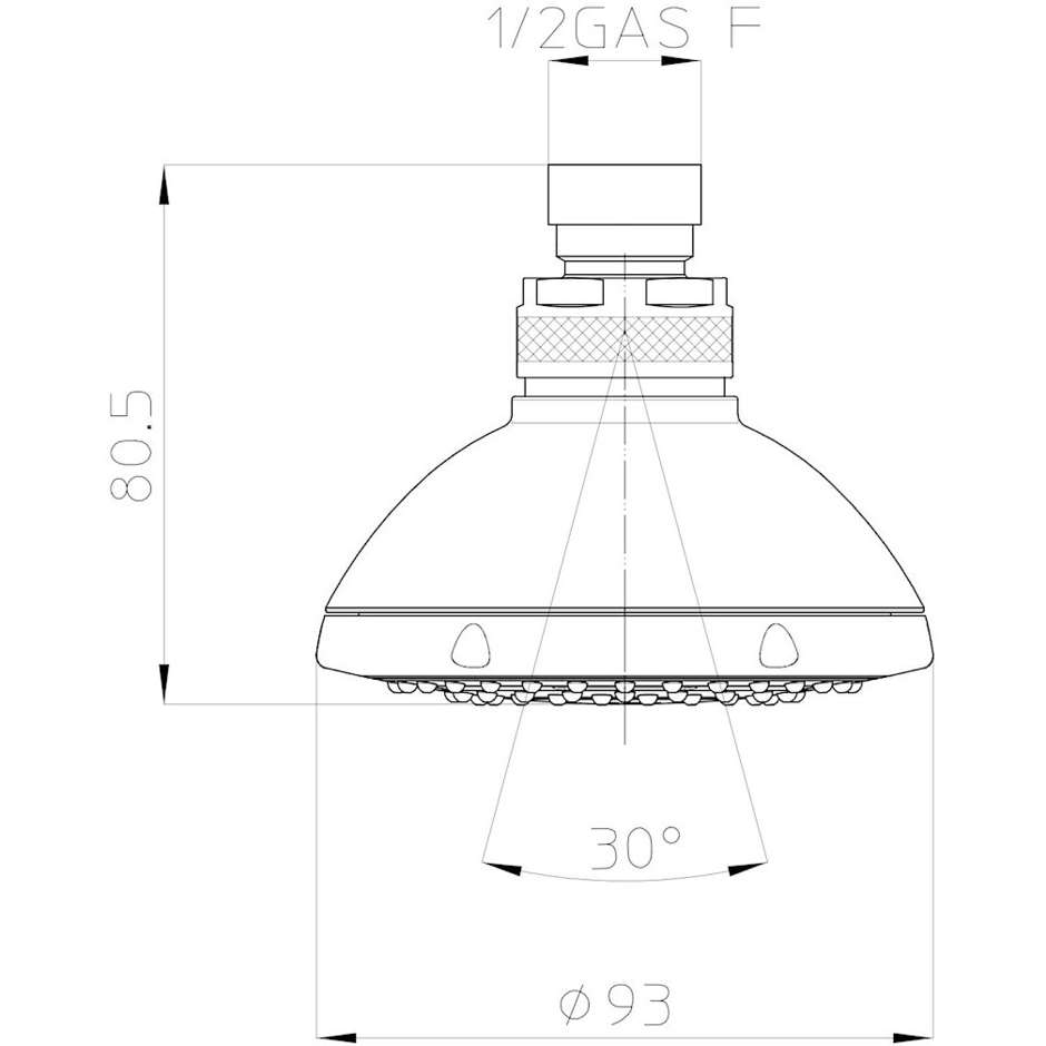 2 jets+massage shower head, chrome, 9.3 cm round, universal connection - Duetto Rain, Bossini
