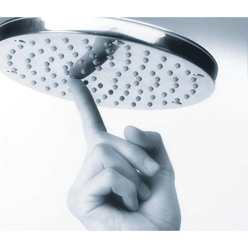 20 cm round modern shower head, with 30 cm squared wall arm, brushed nickel - Oki, Bossini