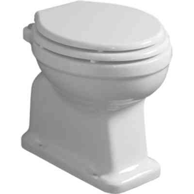 Glossy white retro floor toilet with wall outlet London, Simas