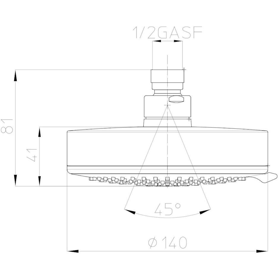 3-jet shower head, anti-limestone, round diameter 14, universal connection - Dinamic, Bossini