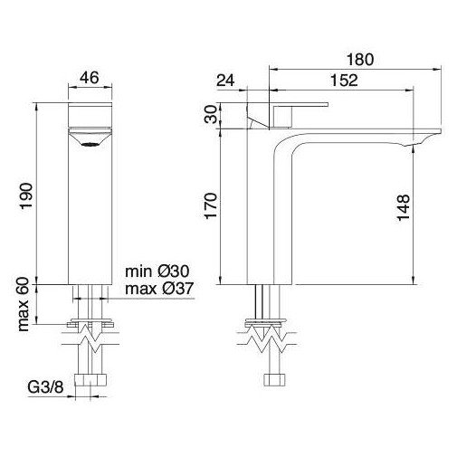 3M LAVABO Einhebelmischer 148 medium ran Blindkopf chrom