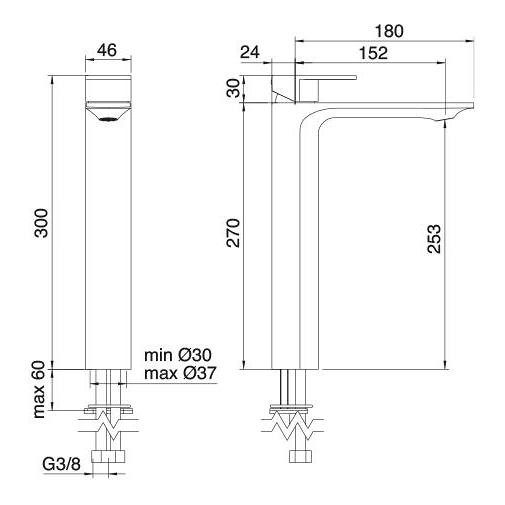 3M Waschtischmischer hoch 2227 lief Blindkopf chrom