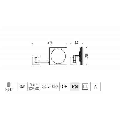 3x magnifying mirror, squared with wall support, with led light - Mirrors, Colombo Design