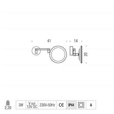 3x Vergrößerungsspiegel mit Wandhalterung, LED-Hintergrundbeleuchtung - Spiegel, Colombo Design