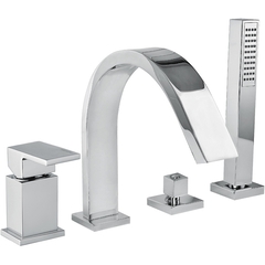 4-hole bath mixer, diverter, mixer, spout and hand shower - Tetris, Rubinetteria Bugnatese