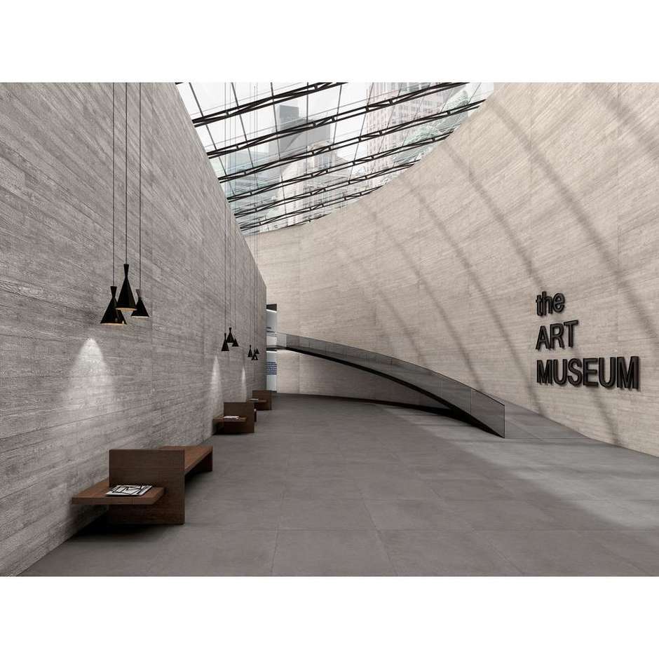 5,5 mm thin porcelain stoneware concrete formwork effect, light gray Work 50x150 cm - Cement Project, Kerlite