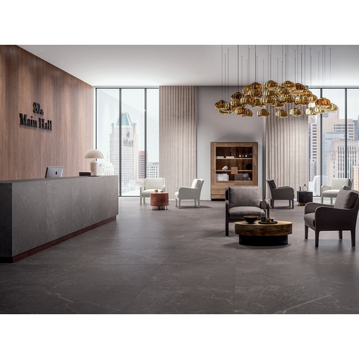 5,5 mm thin porcelain stoneware natural marble effect, brown Rain Gray Silk 100x300 cm - Exedra, Kerlite
