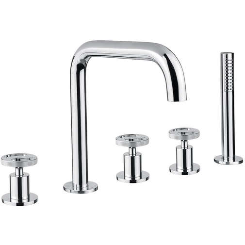 5-hole bath mixer spout, diverter, hand shower and knobs Millenovecinquanta 4580 Bugnatese