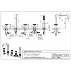 5-hole bath mixer spout, diverter, hand shower and knobs Millenovecinquanta 4580 Bugnatese