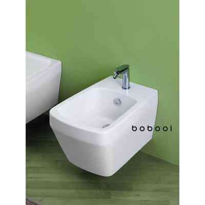 Modern style wall-hung bidet complete with white ceramic fixing kit - Baden Baden, Simas
