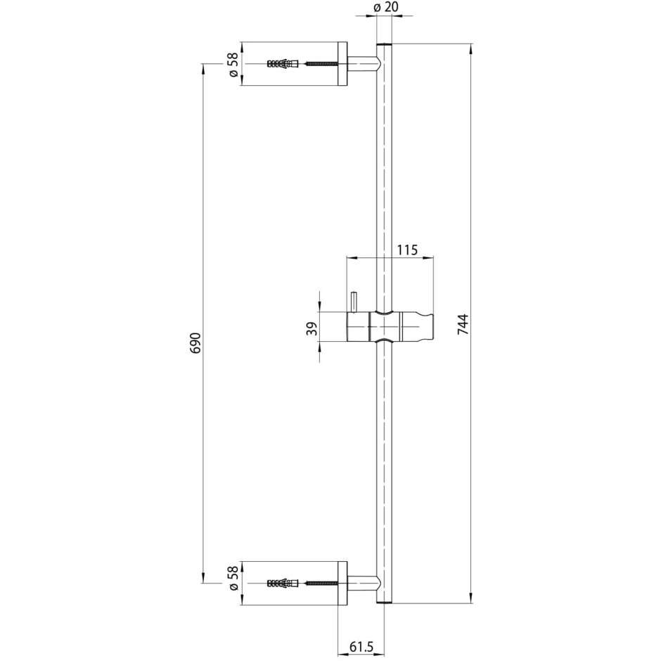 70 cm sliding rail, 3-jet anti-twist hand shower - Synchronia, Bossini