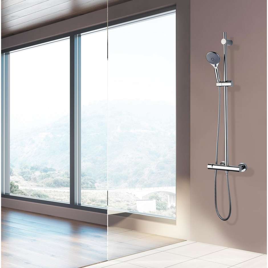 90 cm sliding rail thermostatic mixer, 6-jet hand shower Syncronia, Bossini