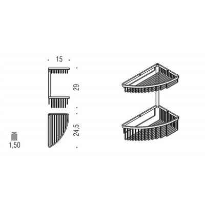 Accessorio doccia angolare da muro con due cestini sovrapposti cromato - Colombo Design