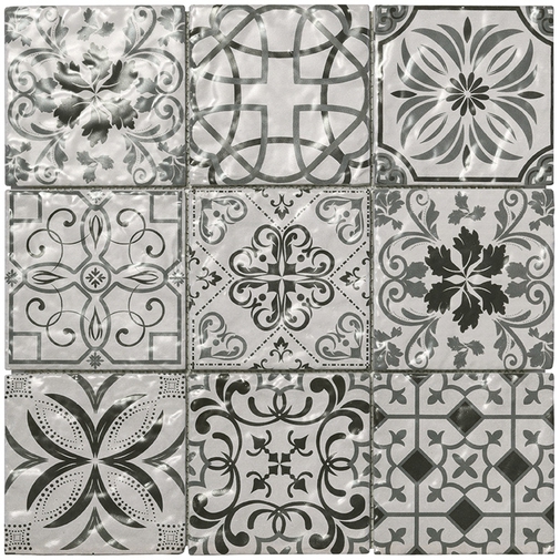 Aged cementine effect mosaic, for walls, 10x10cm tiles, Greige/10 grey, 30x30 cm - Retro, Boxer