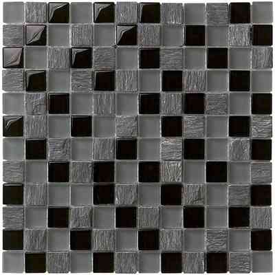 Anthracite 29,5x29,5 cm slate and glass floor/wall mosaic - Siam, Boxer