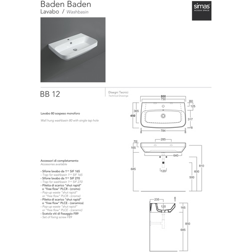 Aufsatz- oder Wandwaschbecken im minimalistischen Stil weiß glänzend 80 cm - Baden Baden, Simas