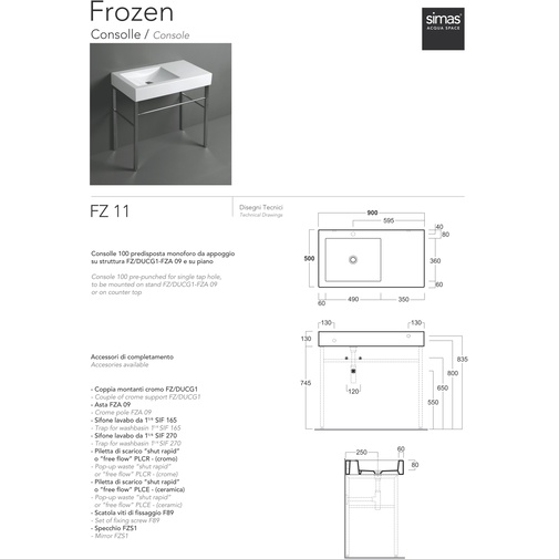 Aufsatzwaschbecken für Konsole, weiß glänzend 90x50xh13 cm - Frozen, Simas