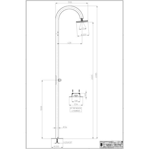 Außenduschsäule aus Edelstahl, Duschkopf Ø 20 cm, zeitgesteuerte Armatur - Oki Floor, Bossini