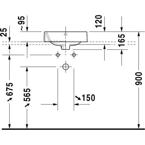 Bacinella da appoggio soprapiano con rettifica e troppopieno, bianco 40 cm - Happy D.2, Duravit