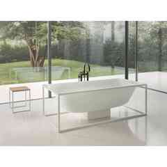 Baignoire îlot avec cadre en acier blanc, colonne de vidage Bettelux Shape, Bette