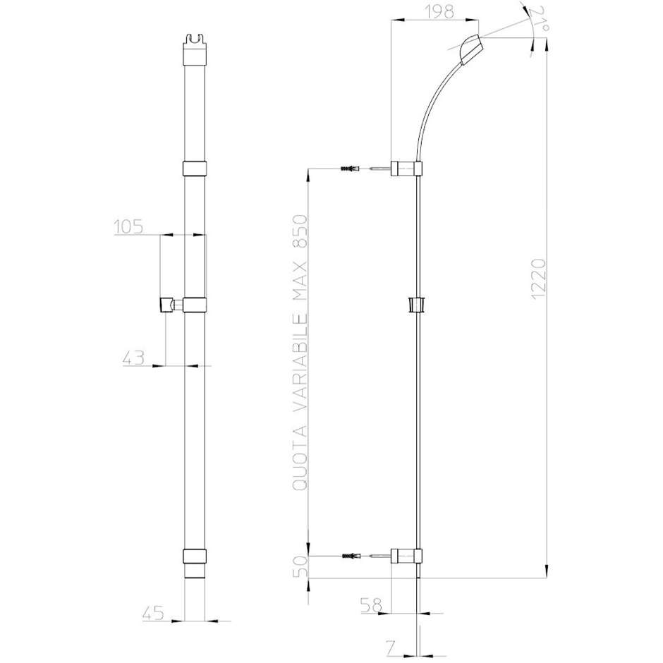 Barre coulissante 120 cm et supports orientables avec douchette diamètre 14 cm, 3 jets à économie d'eau - Mixa Flat, Bossini