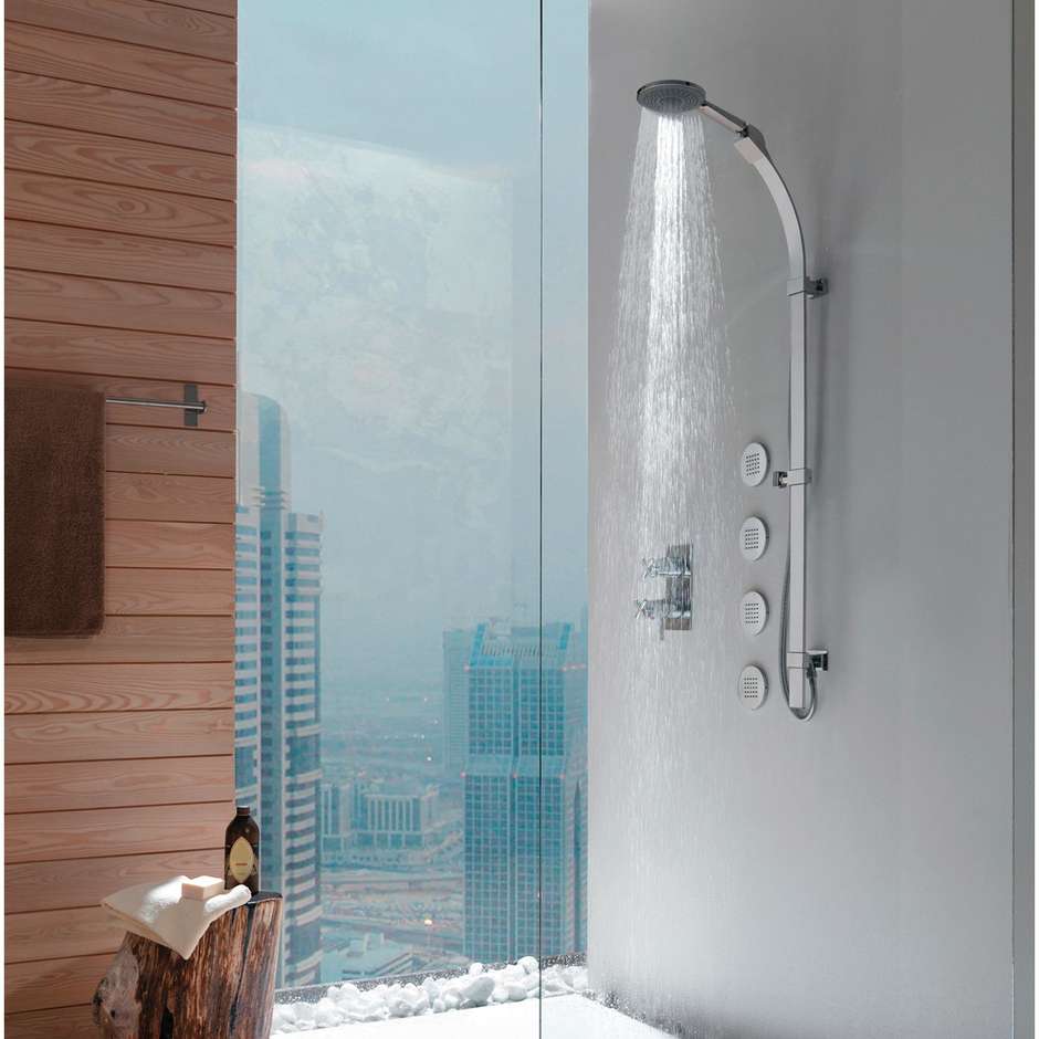 Barre coulissante 120 cm et supports orientables avec douchette diamètre 14 cm, 3 jets à économie d'eau - Mixa Flat, Bossini