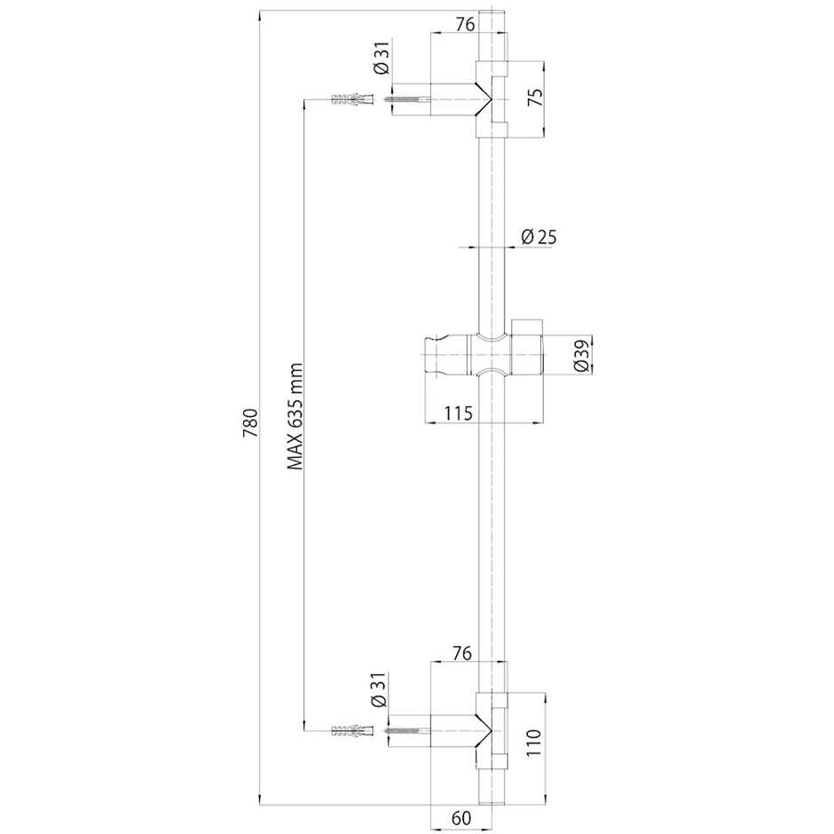 Barre coulissante 75 cm douchette 3 jets, flexible anti-torsion - Syncronia, Bossini