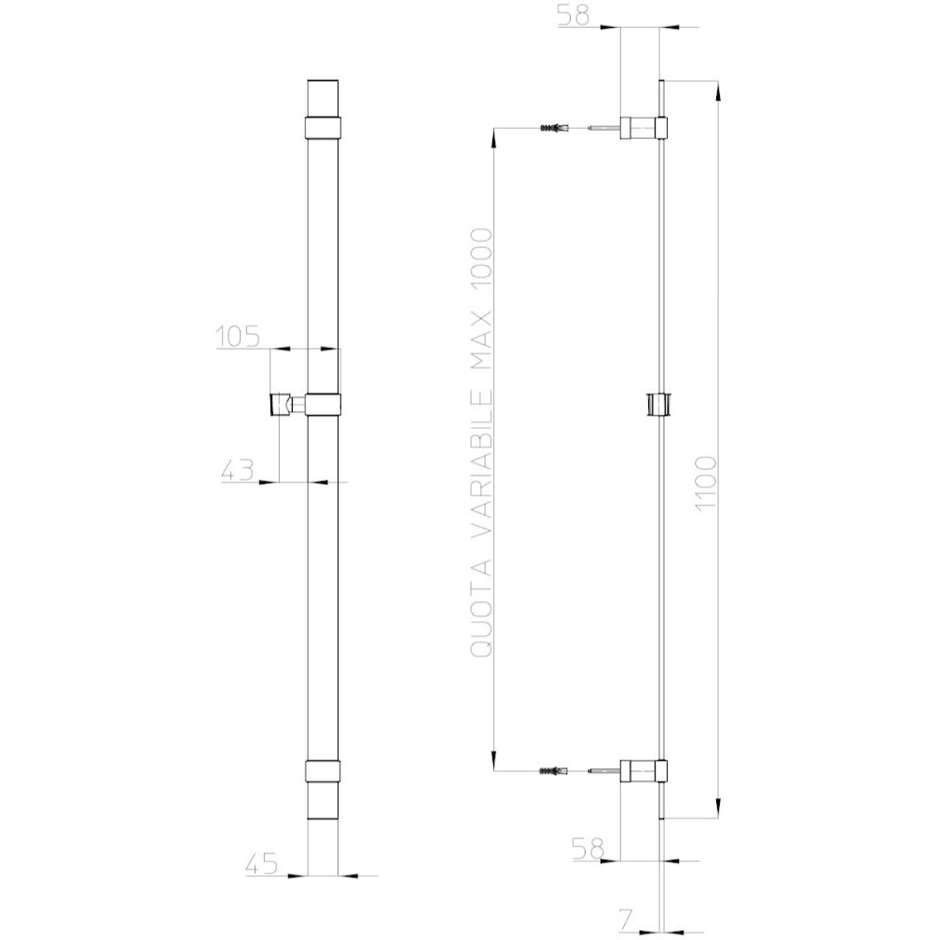 Barre coulissante réglable 110cm, douchette 3 jets économie d'eau, Mixa Flat Bossini