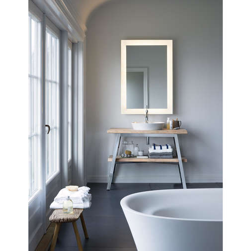 Base sottolavabo a pavimento in rovere massello naturale ed acciaio con bacinella da appoggio 48 cm - Cape Cod by Starck, Duravit