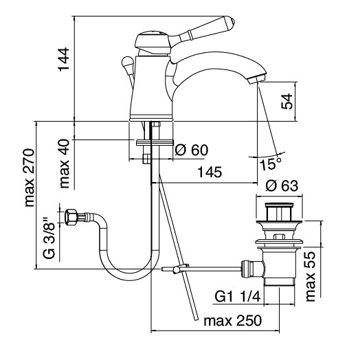 Basin mixer with ceramic lever, chromed - 902 Classic, Zazzeri