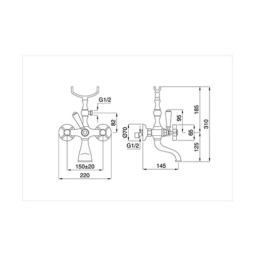 Bath mixer with spout, hand shower, mix with Princeton 800 Bugnatese diverter
