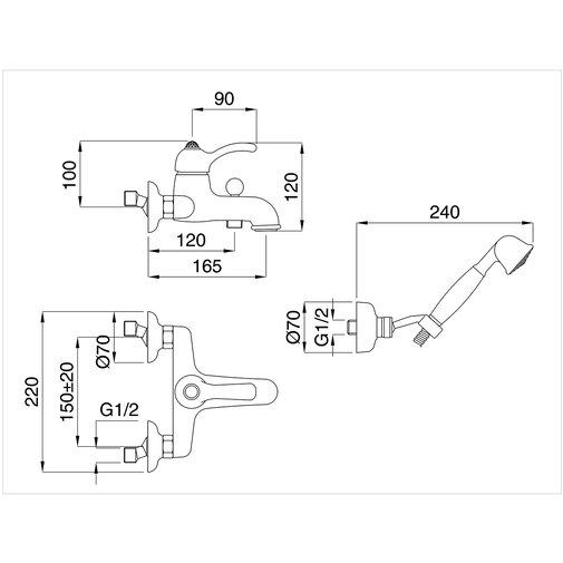 Bathtub kit complete with external mixer with spout and hand shower with flexible hose - Lem, Bugnatese