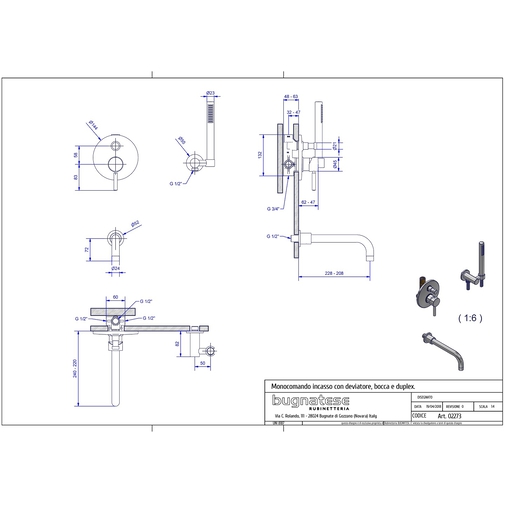 Bathtub kit complete with mixer with diverter, hand shower and chromed spout - Kobuk, Bugnatese