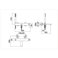 Bathtub kit with diverter complete with external mixer with spout and hand shower - Simple, Bugnatese