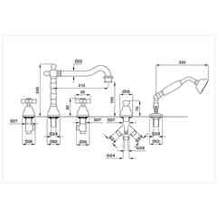 Batteria bordo vasca 5 fori Princeton Bugnatese 880 cromato