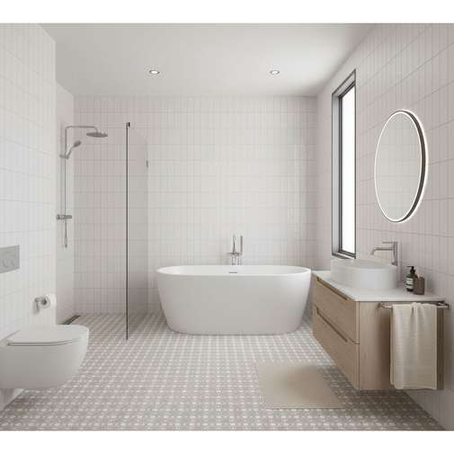 Beige decorated porcelain stoneware cement tile, 20x20 cm - Seamless Decor WR_01 Unicom Starker