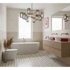 Beige decorated porcelain stoneware cement tile, 20x20 cm - Seamless Decor WR_03 Unicom Starker