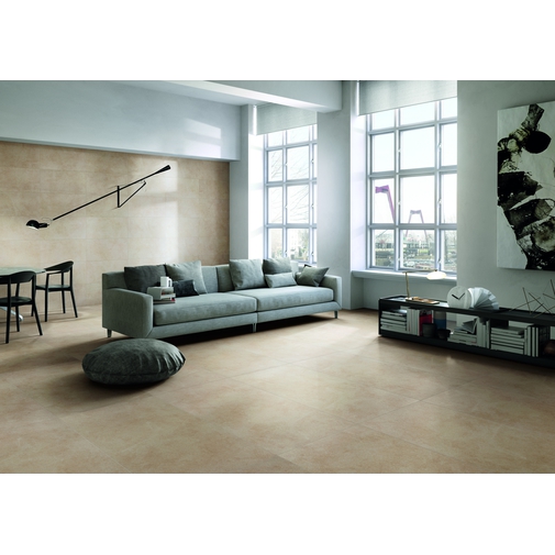 Beige rectified porcelain stoneware tile with smooth stone effect 15x60 cm - Etruscan Stones Tuscania, Casalgrande Padana