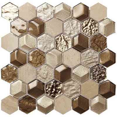 Beiges sechseckiges Mosaik, reflektierend und reliefiert 30x30 cm für Wandfliesen - Esa Shine, Boxer