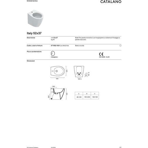 Bidet a Terra Catalano Italy 52 Filo Parete