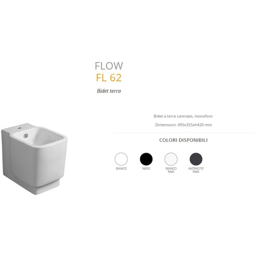 Bidet a terra filomuro squadrato in ceramica opaca bianca - Flow, Simas