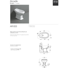 Bidet a terra parabolico in ceramica bianca - Arcade, Simas