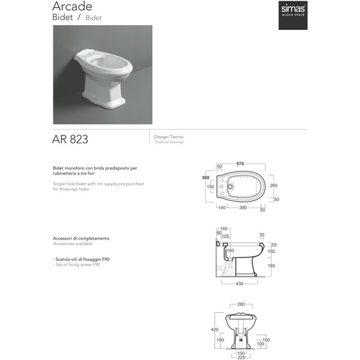 Bidet au sol de style classique en céramique blanche - Arcade, Simas