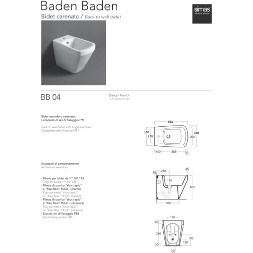 Bidet mural design moderne en toile mate - Baden Baden, Simas