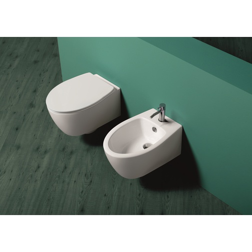 Bidet sospeso monoforo stile moderno in ceramica bianca - LFT, Simas