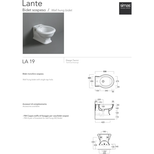 Bidet sospeso stile classico nero lucido - Lante, Simas