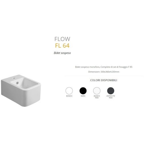 Bidet suspendu carré en céramique blanc mat - Flow, Simas