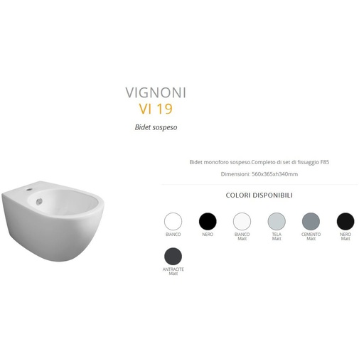 Bidet suspendu monotrou 56x36,5x34 cm blanc mat - Vignoni, Simas