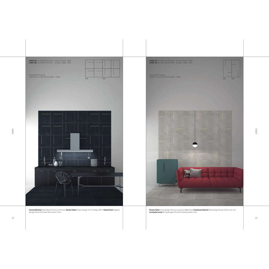 Black concrete effect porcelain stoneware with steel inserts 60x120cm - Lines 3/B, Ceramica Bardelli