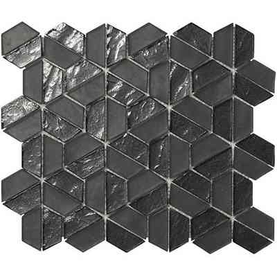 Black hexagonal effect glass mosaic, Black 26x29.8 cm, for walls - Samba, Boxer